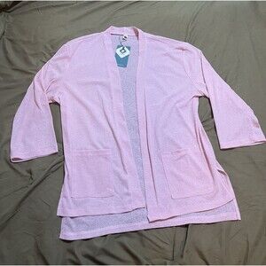 Poplab Women’s Loose Fit Lightweight Cardigan 3/4 Sleeve Open Front Sheer L NWT